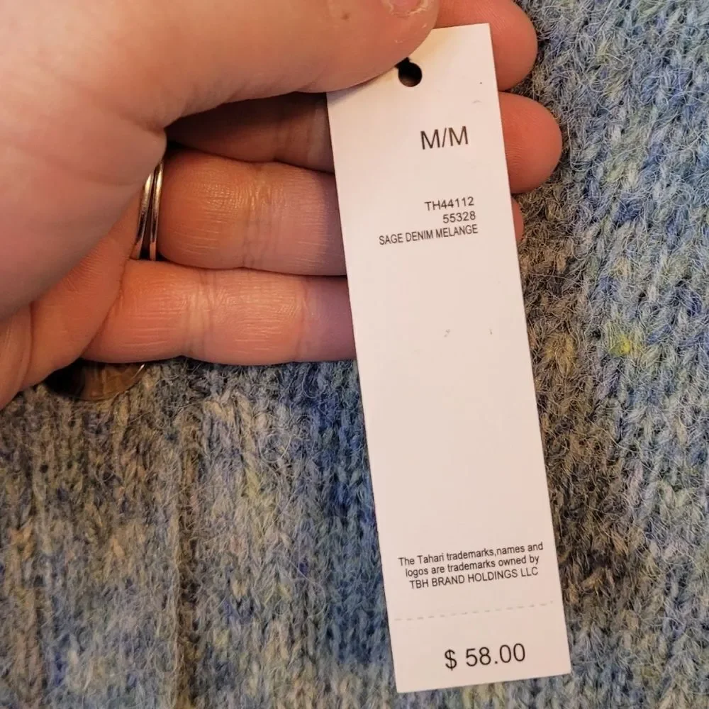 Tahari Women's Blue Green Cozy Knit Cropped Cardigan Size M NWT